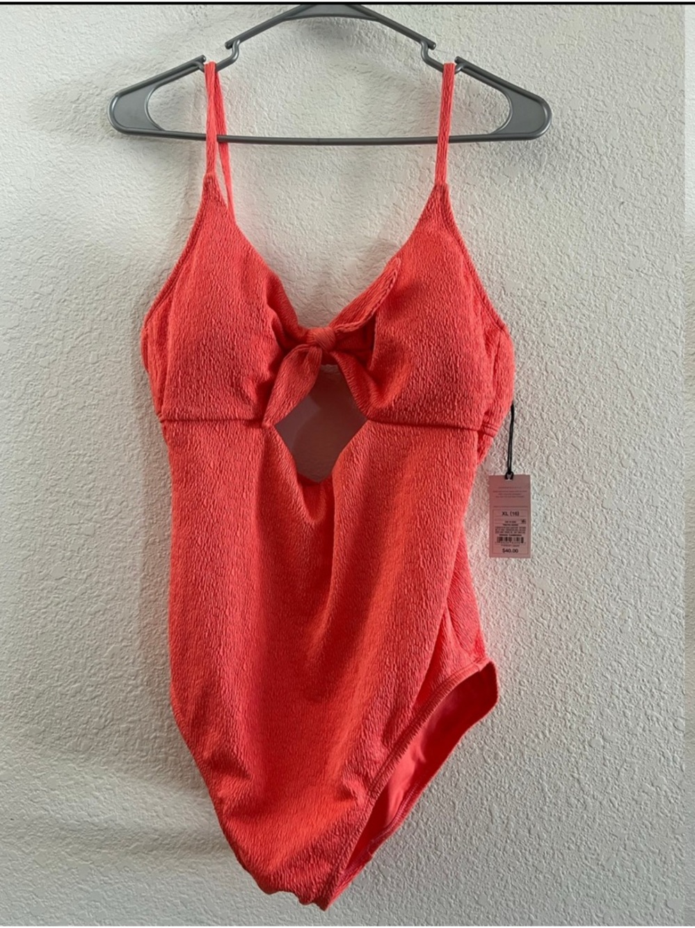 Shade & Shore Coral Textured One-Piece with Front Tie